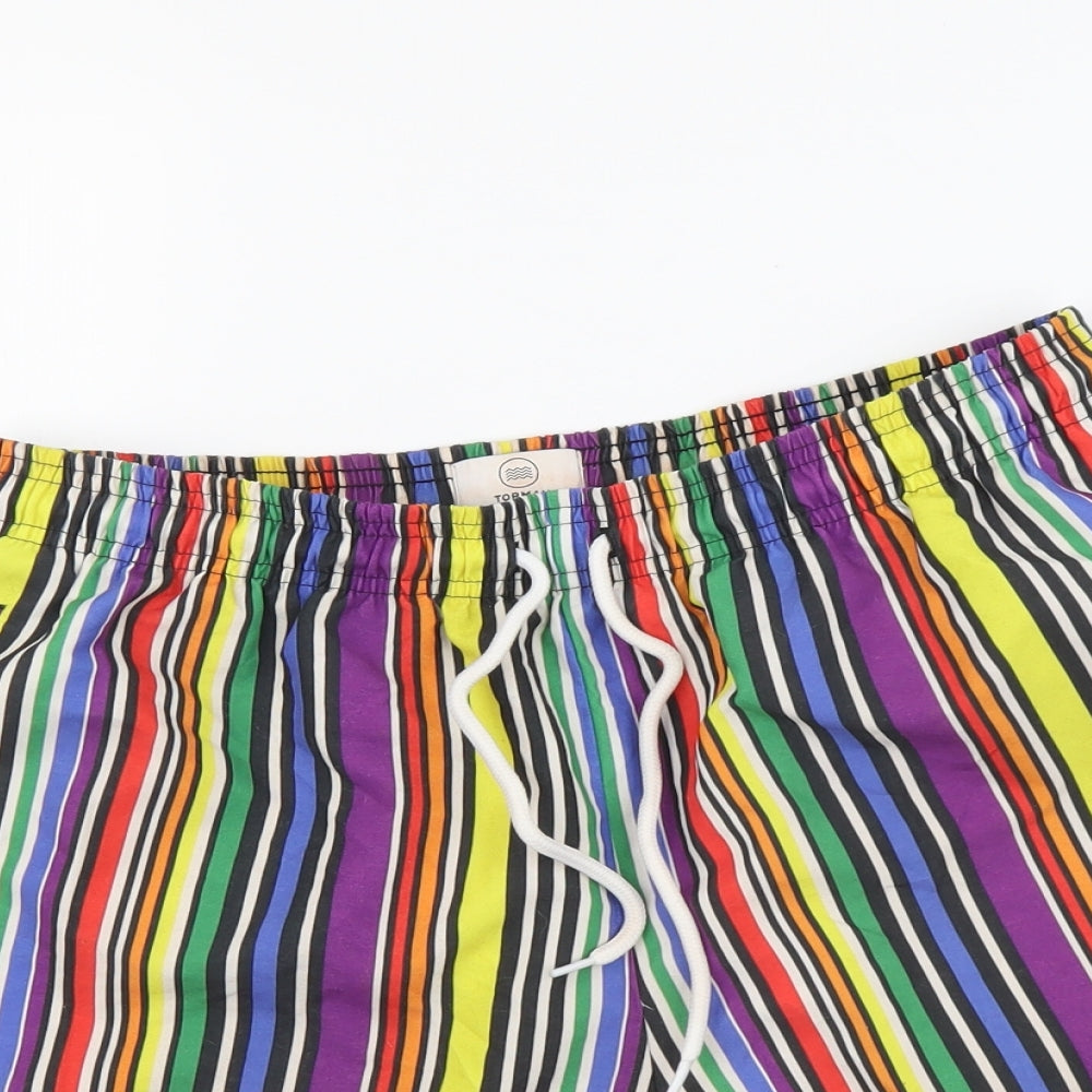 Topman Mens Multicoloured Striped Polyester Sweat Shorts Size M L6 in Regular Drawstring - Swim Shorts
