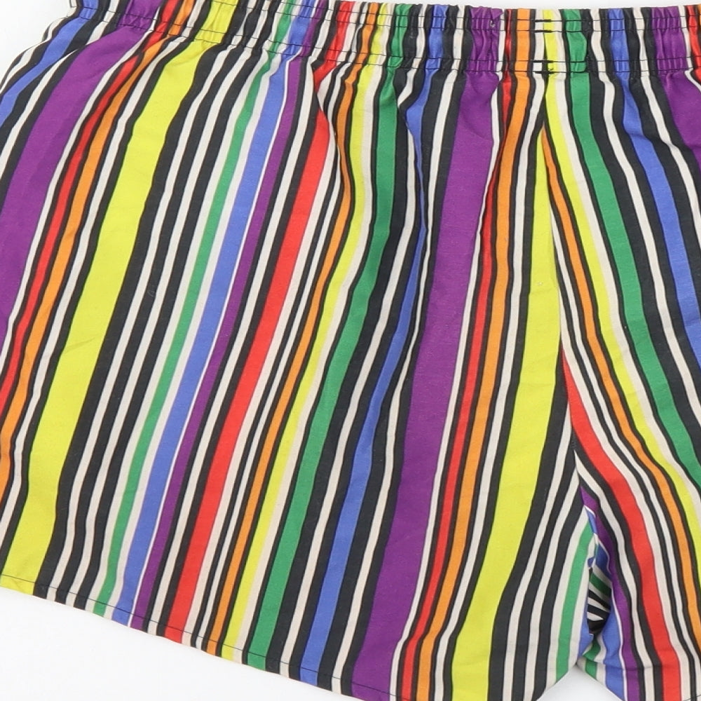 Topman Mens Multicoloured Striped Polyester Sweat Shorts Size M L6 in Regular Drawstring - Swim Shorts