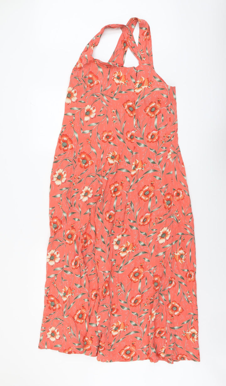 DASH Womens Orange Floral Viscose Maxi Size 10 Round Neck Zip