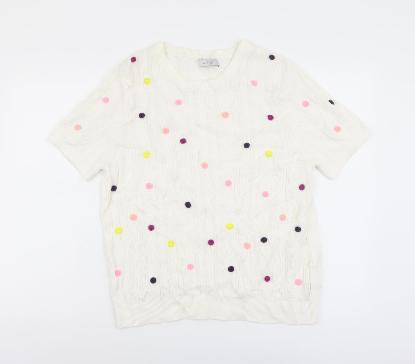 Per Una Womens Ivory Scoop Neck Polka Dot Cotton Pullover Jumper Size 18