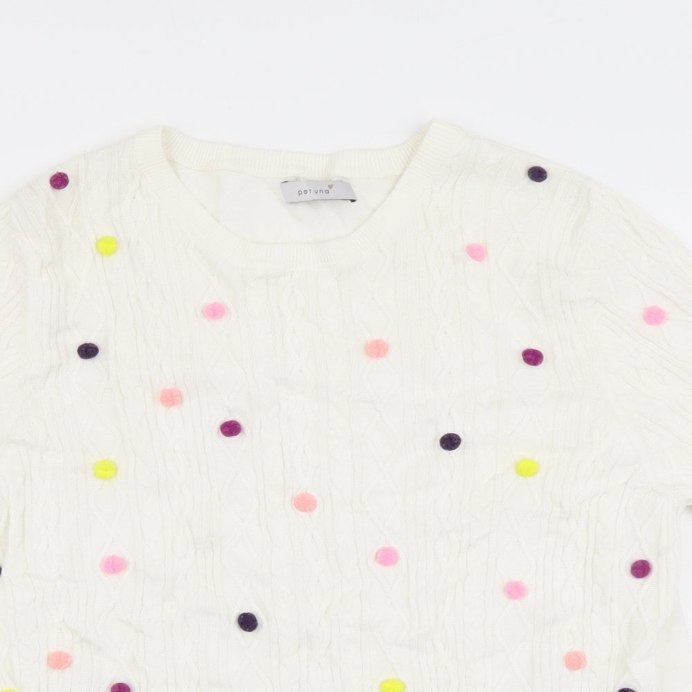 Per Una Womens Ivory Scoop Neck Polka Dot Cotton Pullover Jumper Size 18