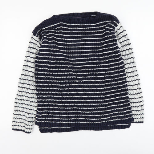 Marks and Spencer Womens Blue Boat Neck Striped Cotton Pullover Jumper Size S