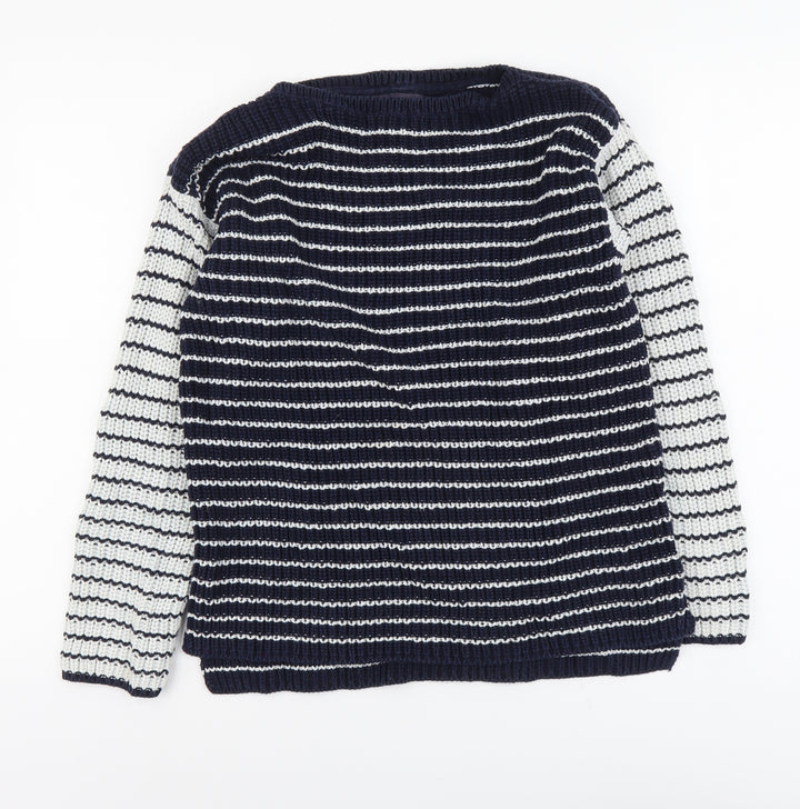 Marks and Spencer Womens Blue Boat Neck Striped Cotton Pullover Jumper Size S