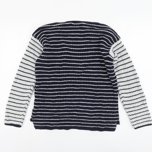 Marks and Spencer Womens Blue Boat Neck Striped Cotton Pullover Jumper Size S