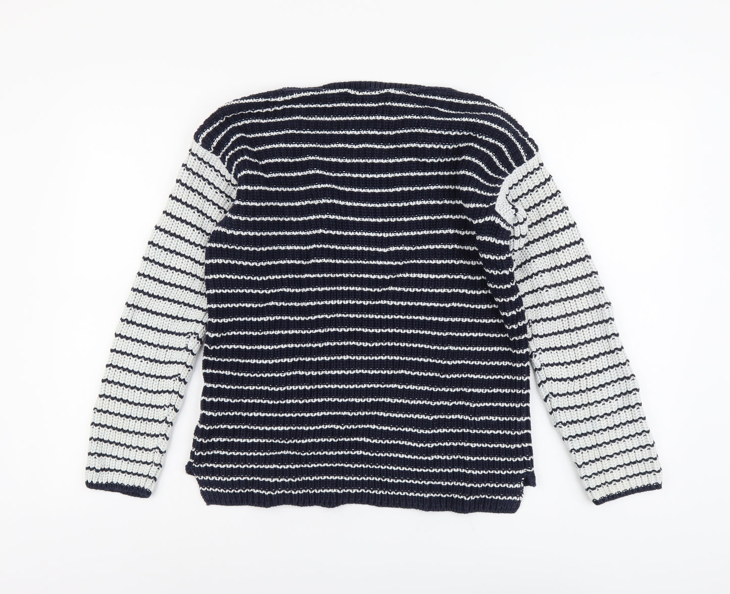 Marks and Spencer Womens Blue Boat Neck Striped Cotton Pullover Jumper Size S