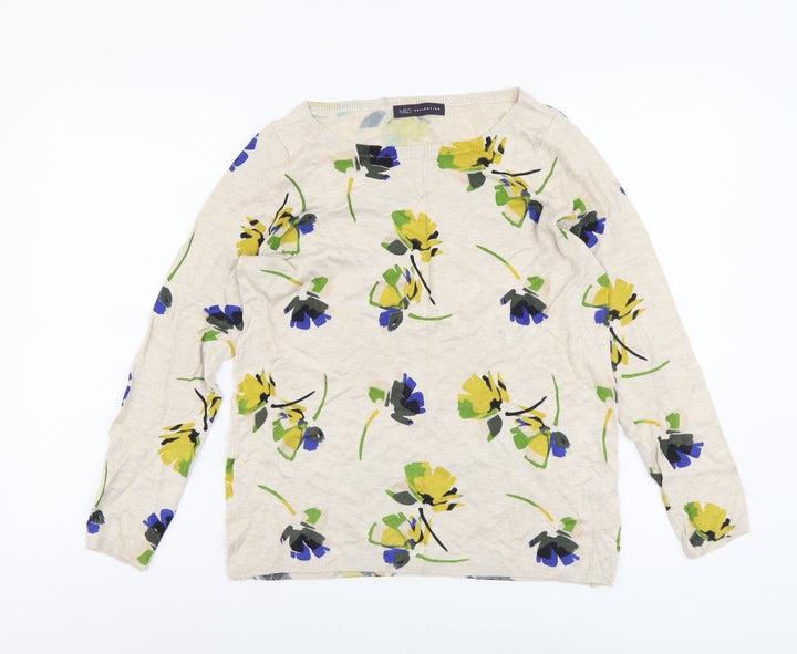 Marks and Spencer Womens Beige Boat Neck Floral Viscose Pullover Jumper Size 12