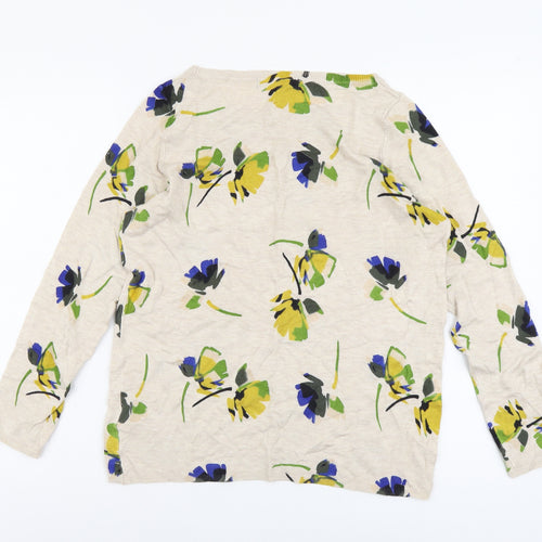 Marks and Spencer Womens Beige Boat Neck Floral Viscose Pullover Jumper Size 12