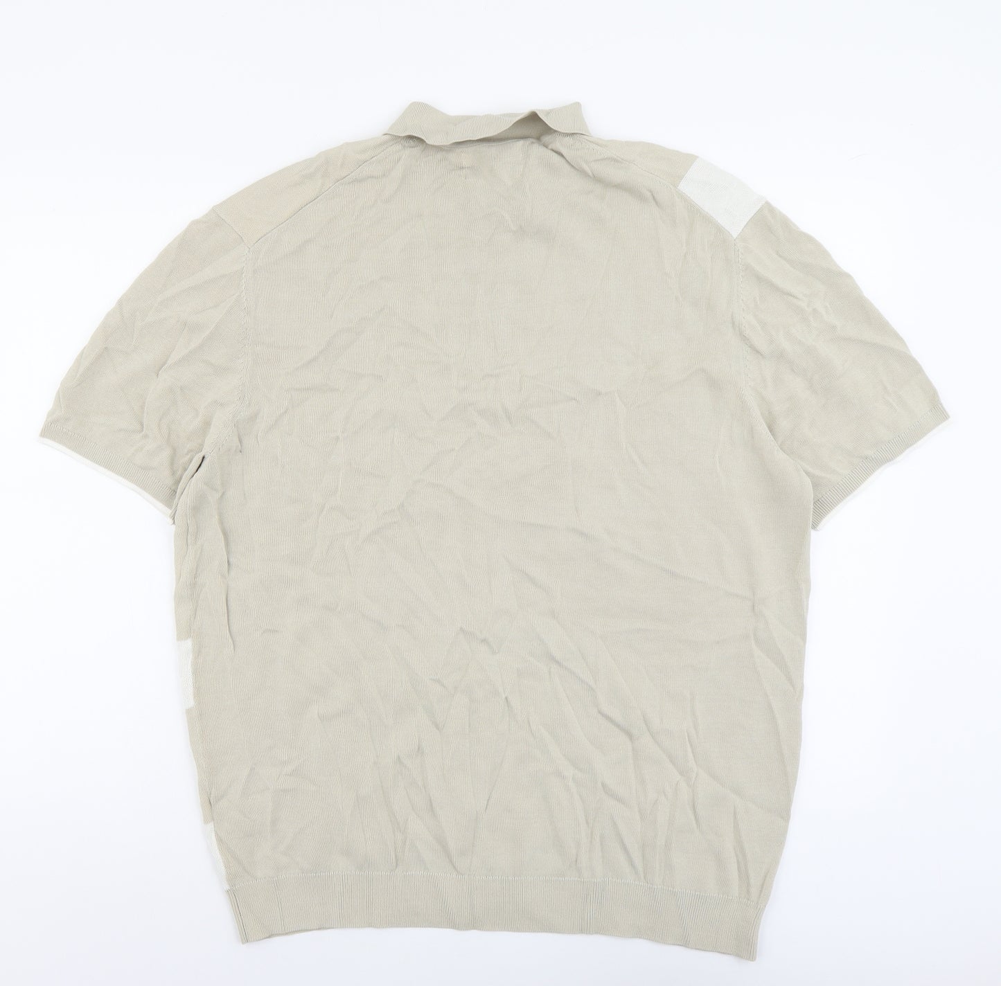 Autograph Mens Beige Geometric Viscose Polo Size 2XL Collared Zip