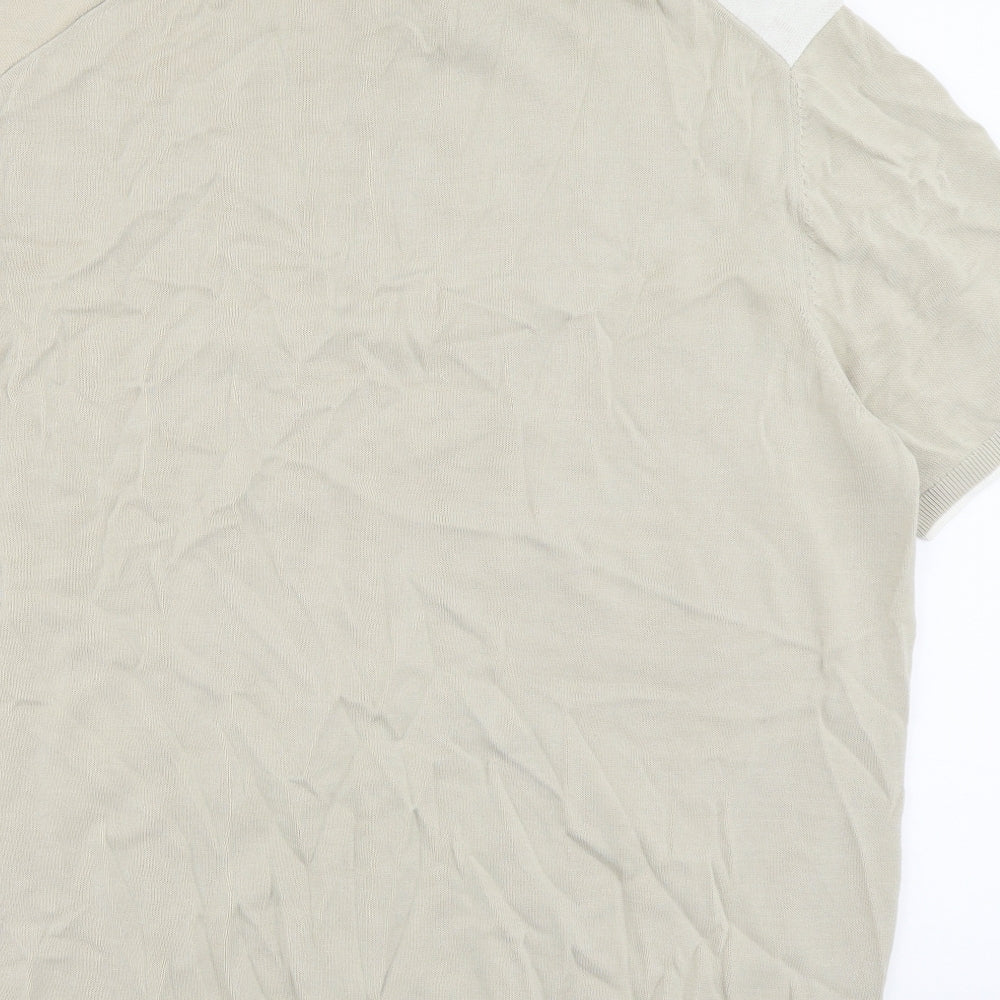 Autograph Mens Beige Geometric Viscose Polo Size 2XL Collared Zip