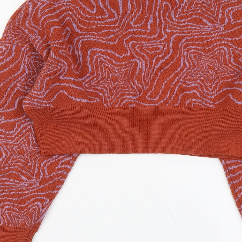 Milk It Womens Brown Collared Geometric Polyester Pullover Jumper Size 10 - Cropped Stars