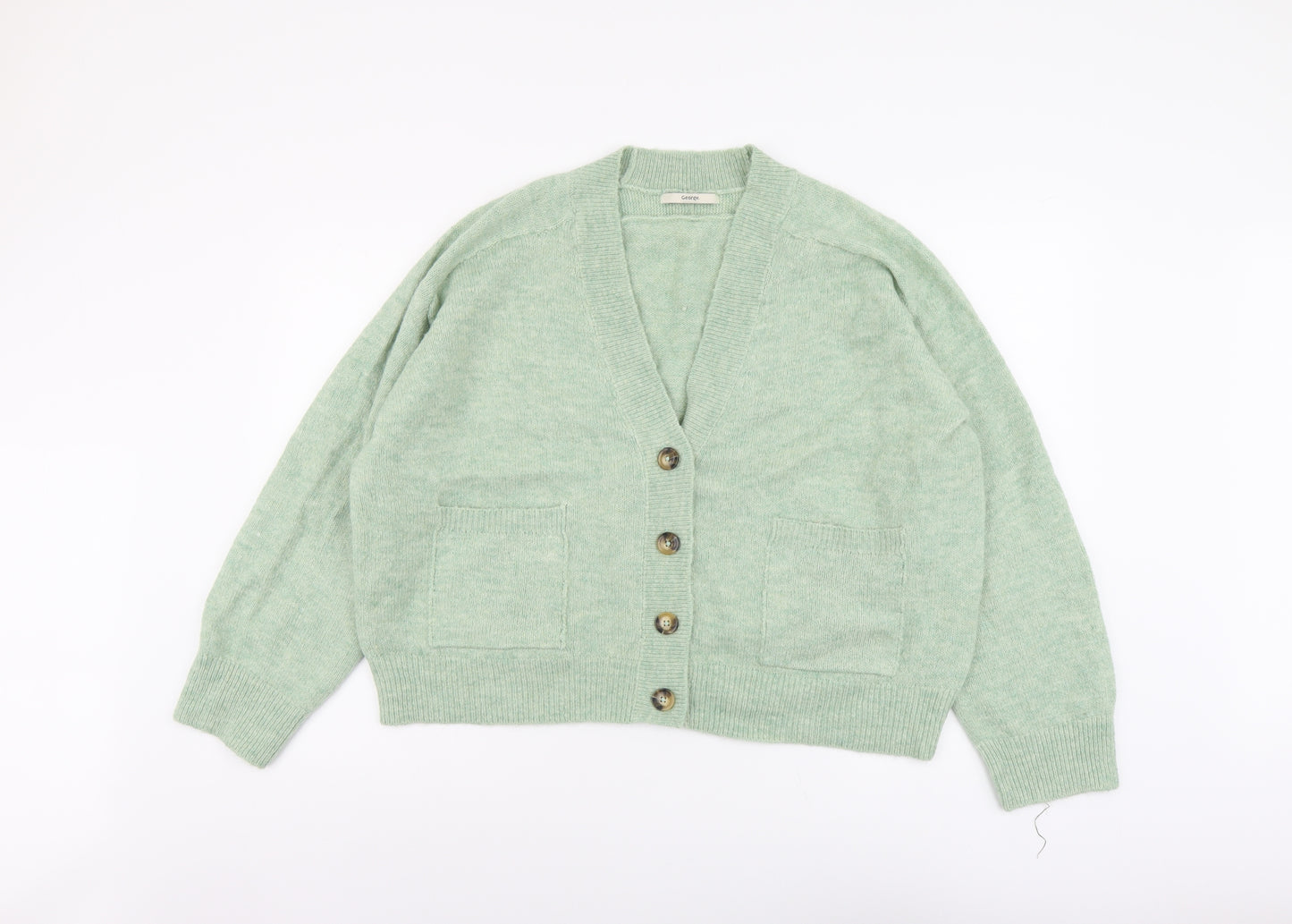 George Womens Green V-Neck Acrylic Cardigan Jumper Size 16