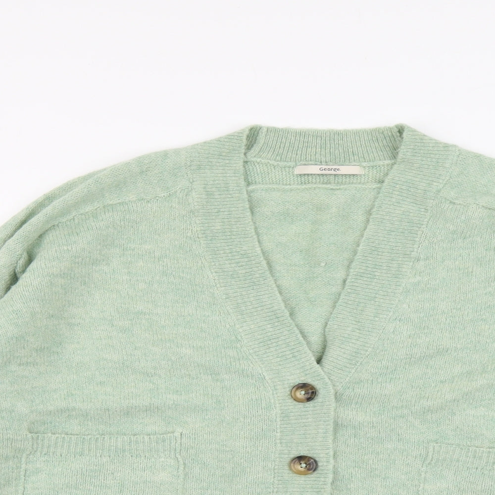 George Womens Green V-Neck Acrylic Cardigan Jumper Size 16