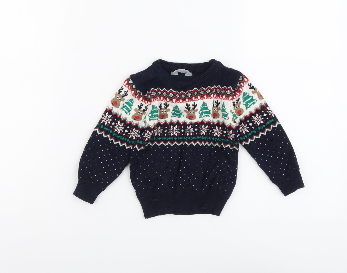 Primark Boys Blue Fair Isle Cotton Pullover Jumper Size 12-18 Months Pullover - Reindeer Christmas