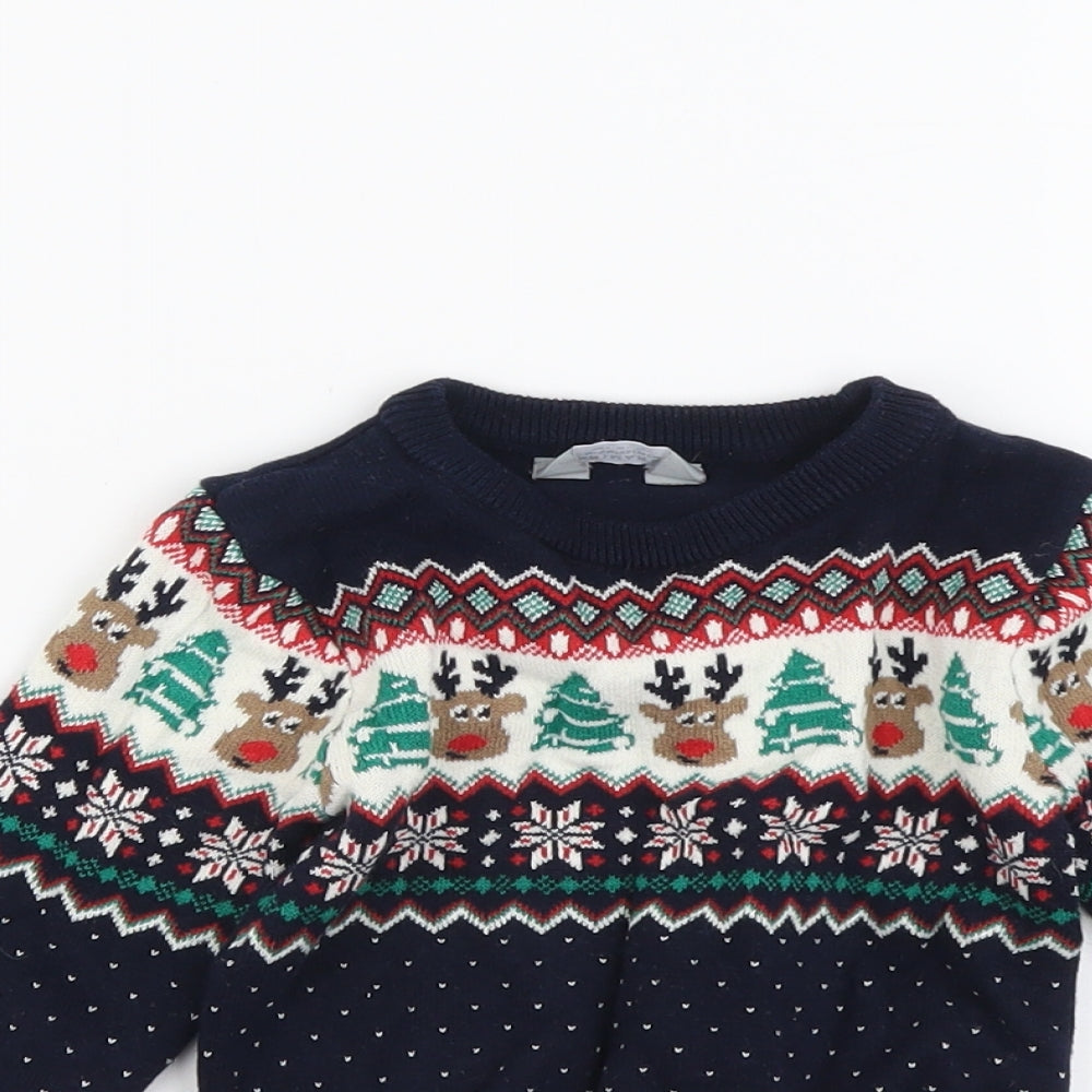 Primark Boys Blue Fair Isle Cotton Pullover Jumper Size 12-18 Months Pullover - Reindeer Christmas