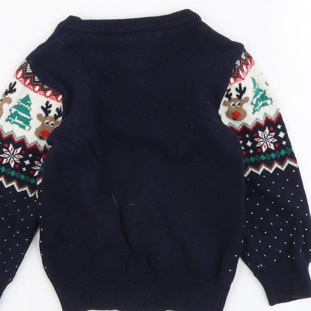 Primark Boys Blue Fair Isle Cotton Pullover Jumper Size 12-18 Months Pullover - Reindeer Christmas