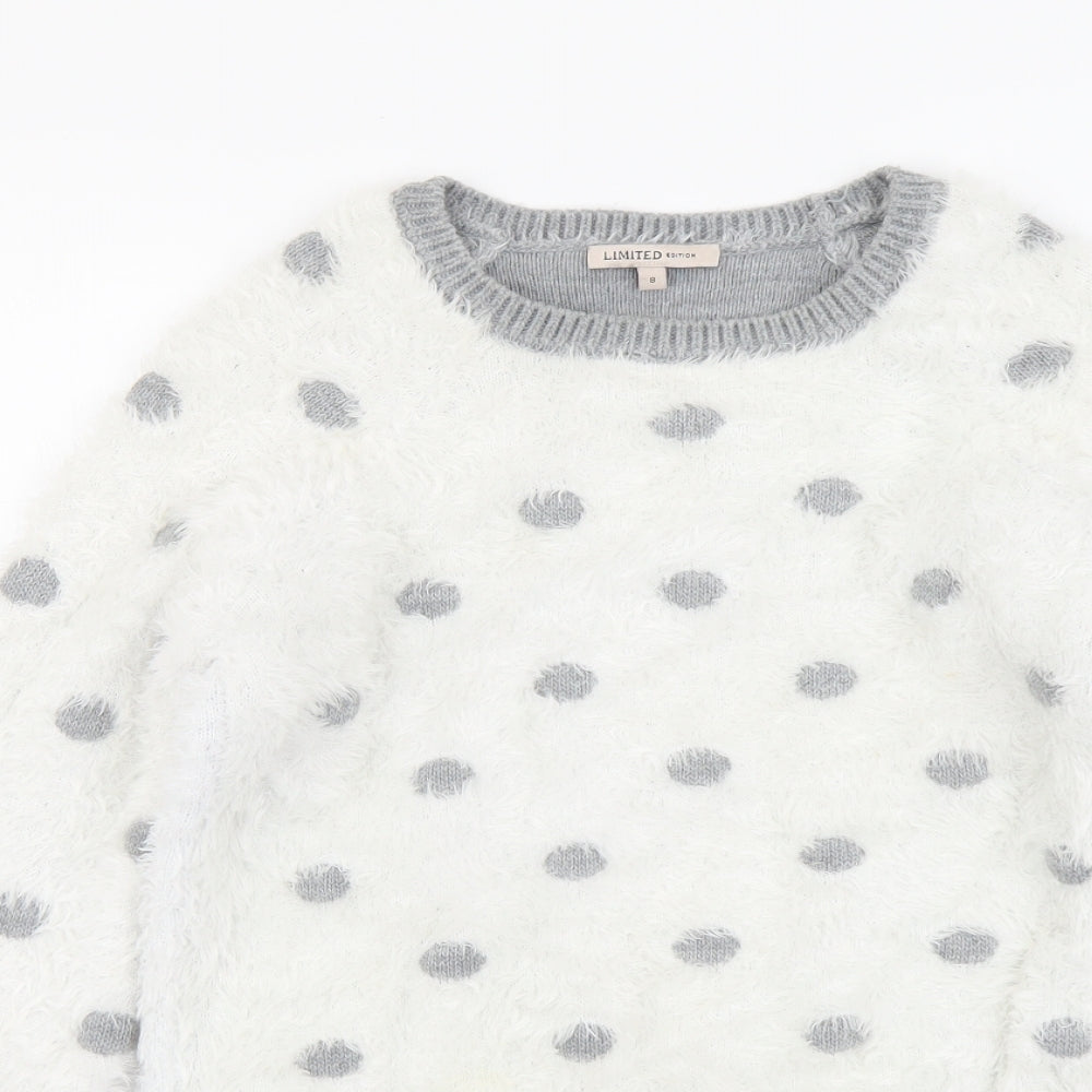 Marks and Spencer Womens Grey Round Neck Polka Dot Acrylic Pullover Jumper Size 8