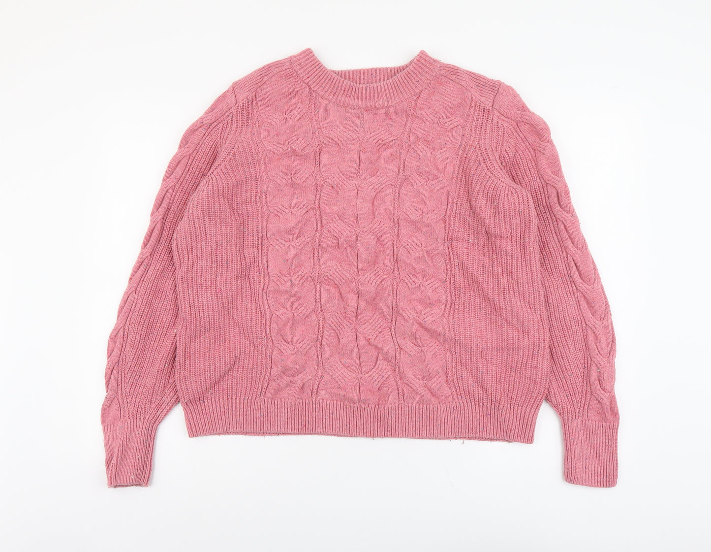Marks and Spencer Womens Pink Round Neck Cotton Pullover Jumper Size L