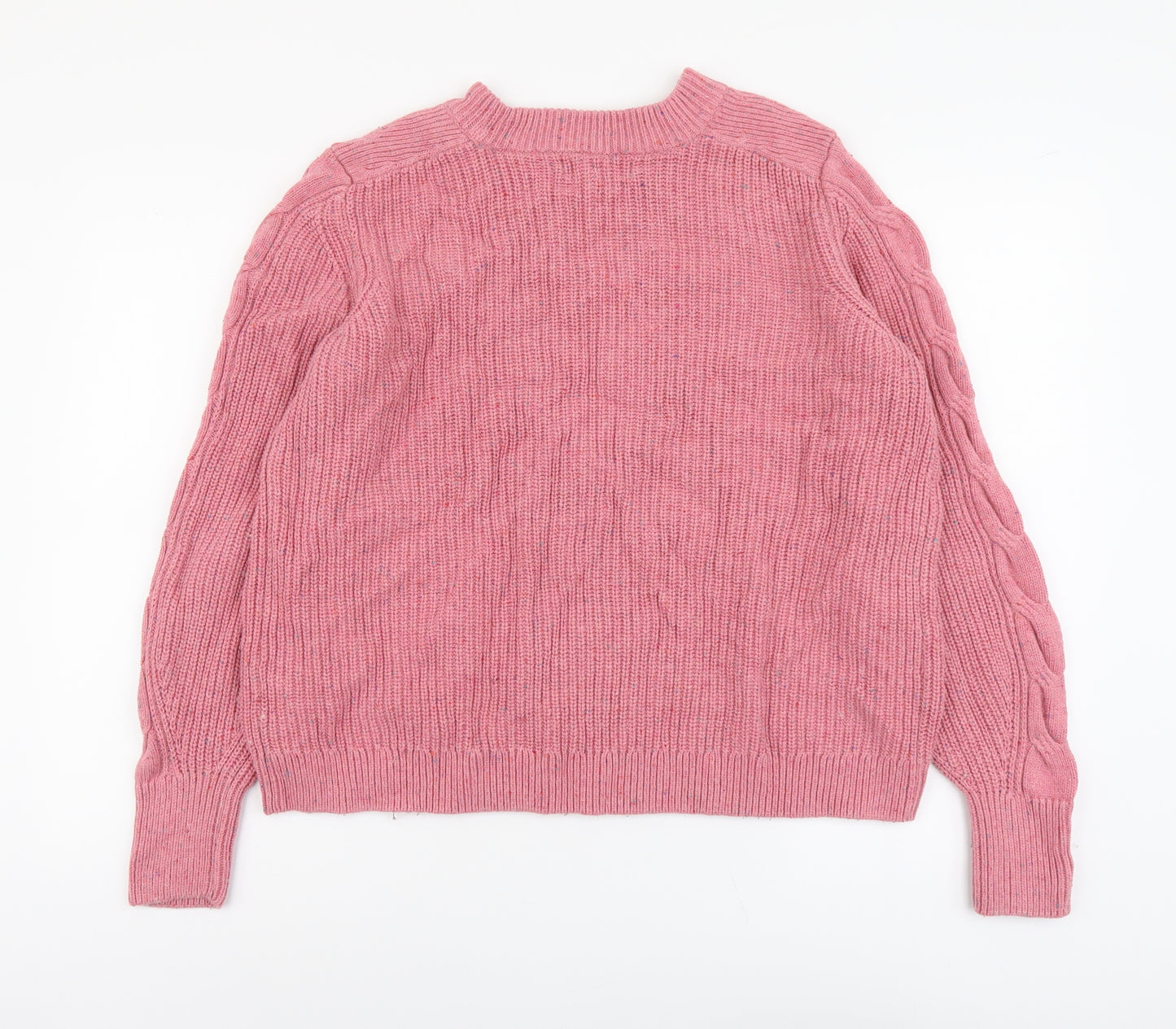 Marks and Spencer Womens Pink Round Neck Cotton Pullover Jumper Size L