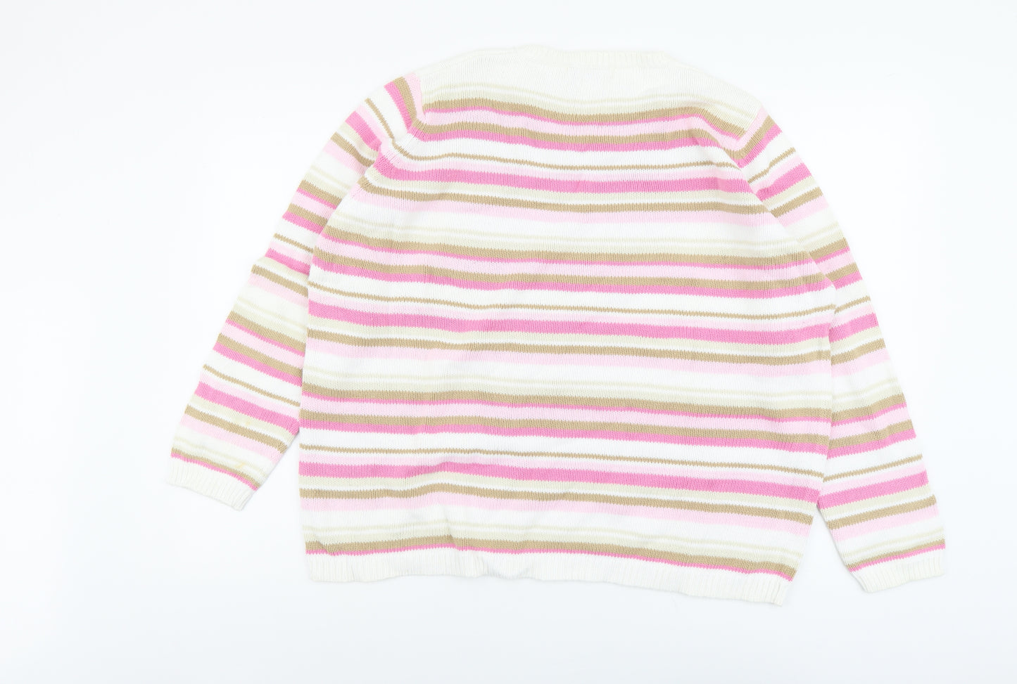 EWM Womens Multicoloured V-Neck Striped Cotton Pullover Jumper Size XL
