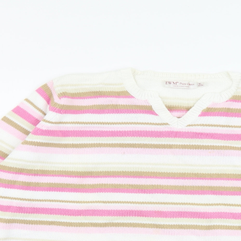 EWM Womens Multicoloured V-Neck Striped Cotton Pullover Jumper Size XL