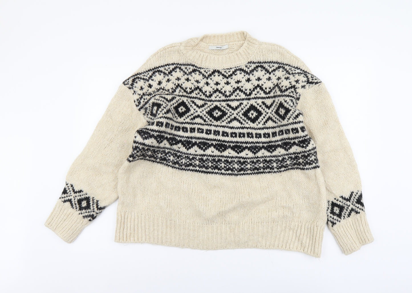 George Womens Beige Round Neck Acrylic Pullover Jumper Size L