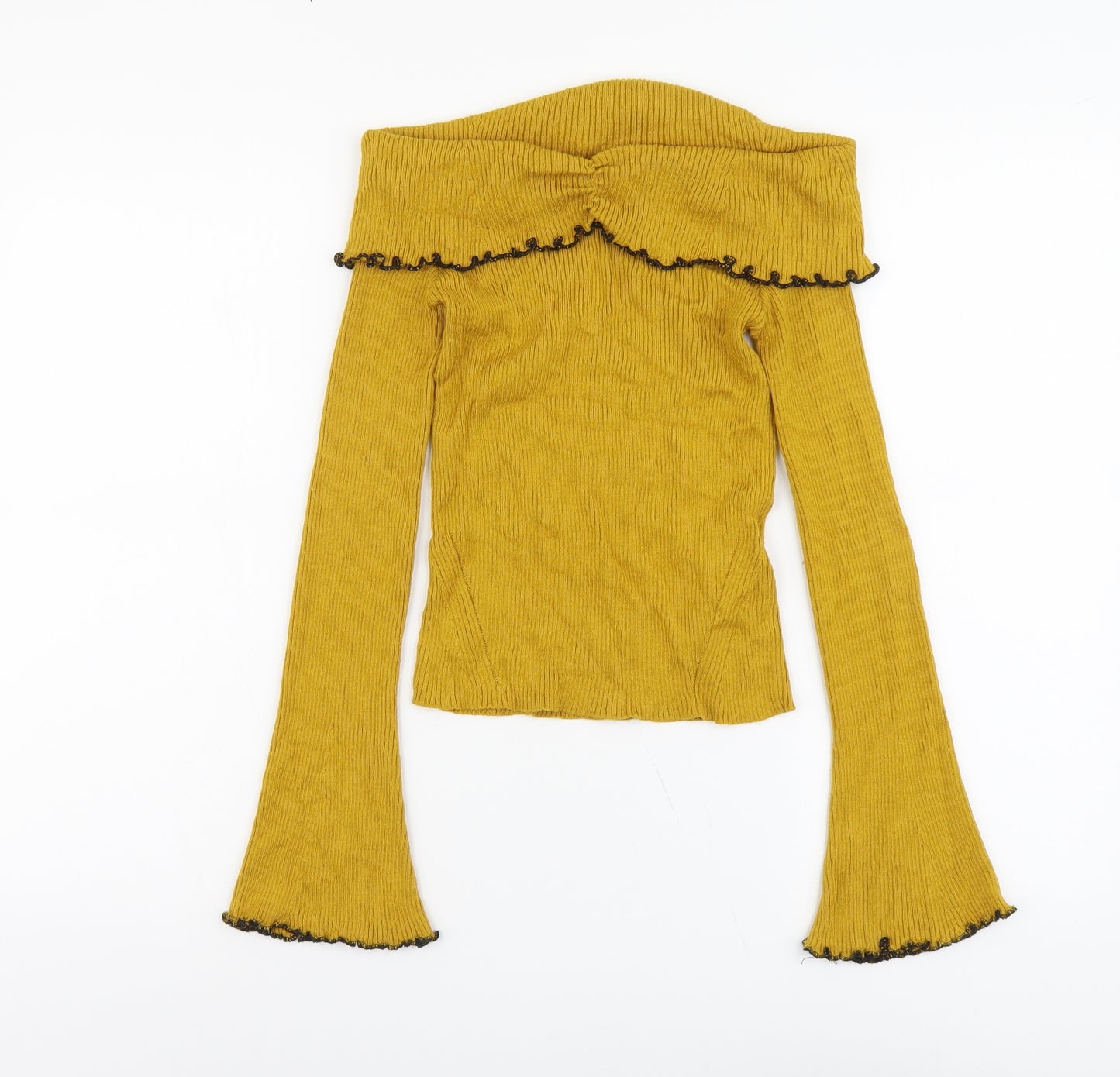 Topshop Womens Yellow Boat Neck Viscose Pullover Jumper Size 10