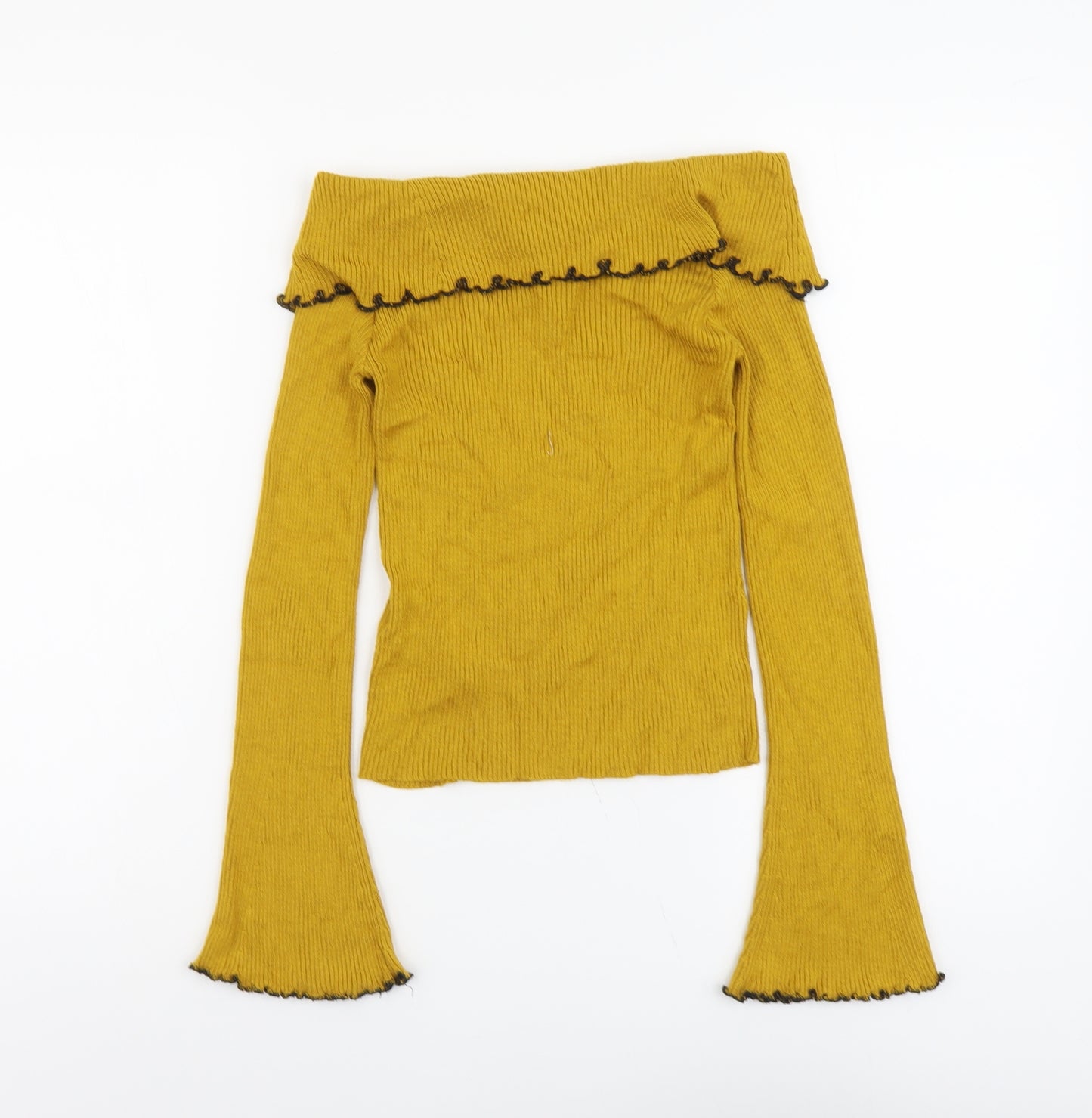 Topshop Womens Yellow Boat Neck Viscose Pullover Jumper Size 10