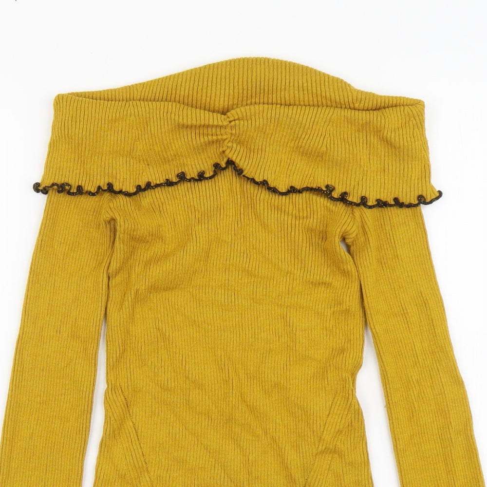 Topshop Womens Yellow Boat Neck Viscose Pullover Jumper Size 10