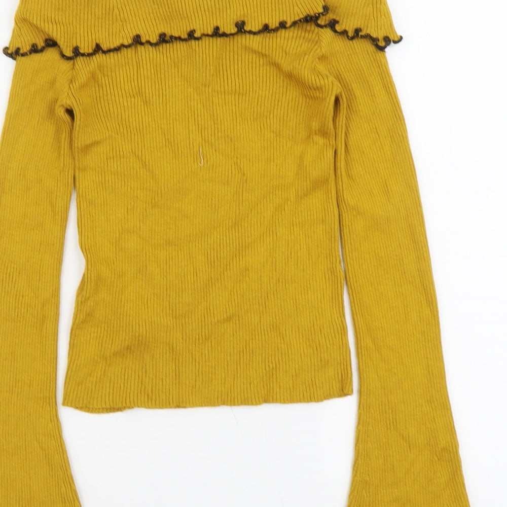 Topshop Womens Yellow Boat Neck Viscose Pullover Jumper Size 10