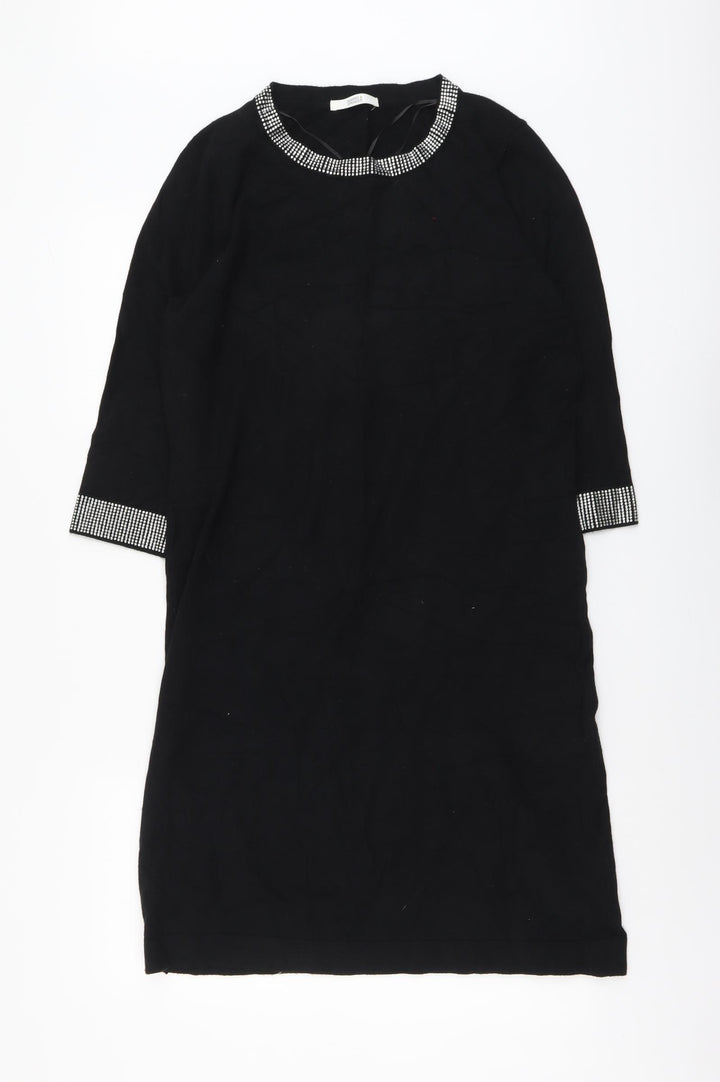 Marks and Spencer Womens Black Viscose A-Line Size 12 Boat Neck Pullover