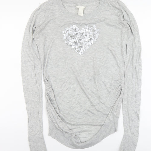 H&M Womens Grey Round Neck Acrylic Pullover Jumper Size M - Love Heart