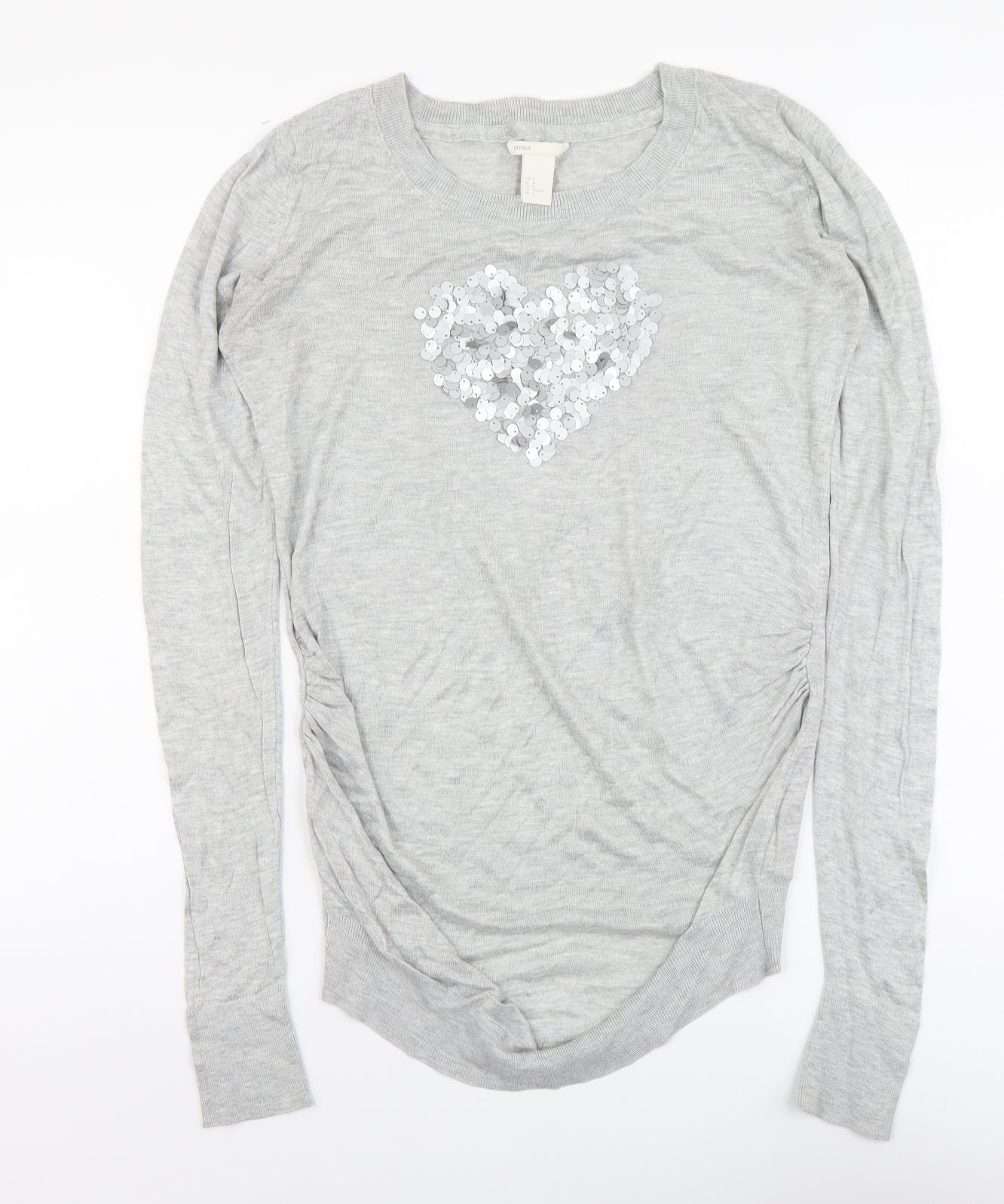 H&M Womens Grey Round Neck Acrylic Pullover Jumper Size M - Love Heart