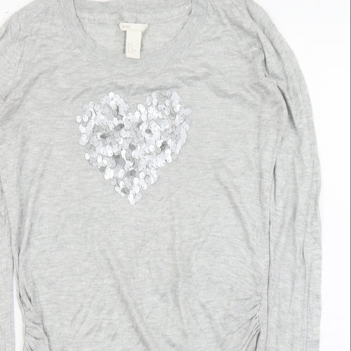 H&M Womens Grey Round Neck Acrylic Pullover Jumper Size M - Love Heart
