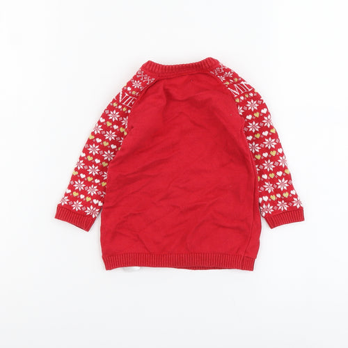 Primark Girls Red Fair Isle Cotton Pullover Jumper Size 6-9 Months Button - Minnie Mouse Christmas