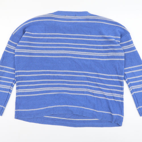 FOREVER 21 Womens Blue Round Neck Striped Cotton Pullover Jumper Size S