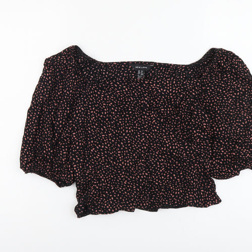New Look Womens Black Geometric Viscose Cropped Blouse Size 10 Off the Shoulder