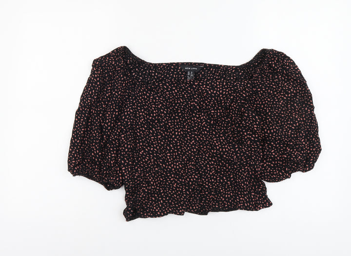 New Look Womens Black Geometric Viscose Cropped Blouse Size 10 Off the Shoulder