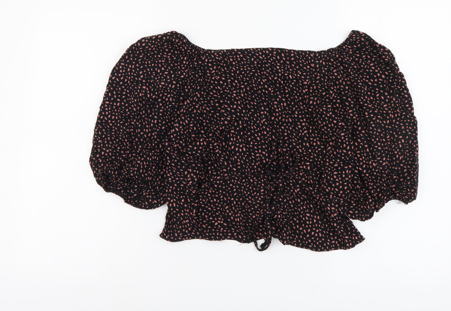 New Look Womens Black Geometric Viscose Cropped Blouse Size 10 Off the Shoulder
