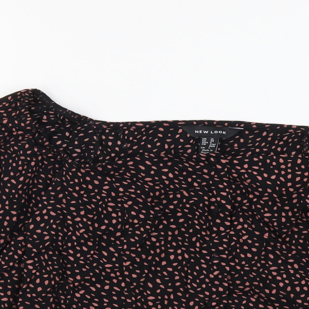 New Look Womens Black Geometric Viscose Cropped Blouse Size 10 Off the Shoulder