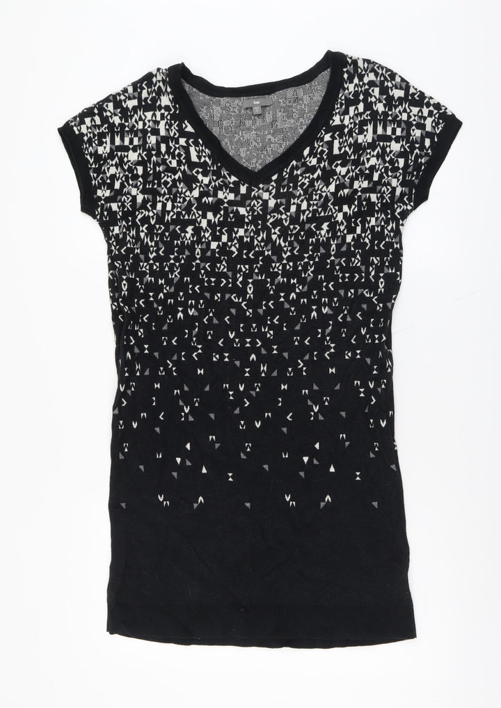 Gap Womens Black Geometric Cotton Shift Size S V-Neck Pullover