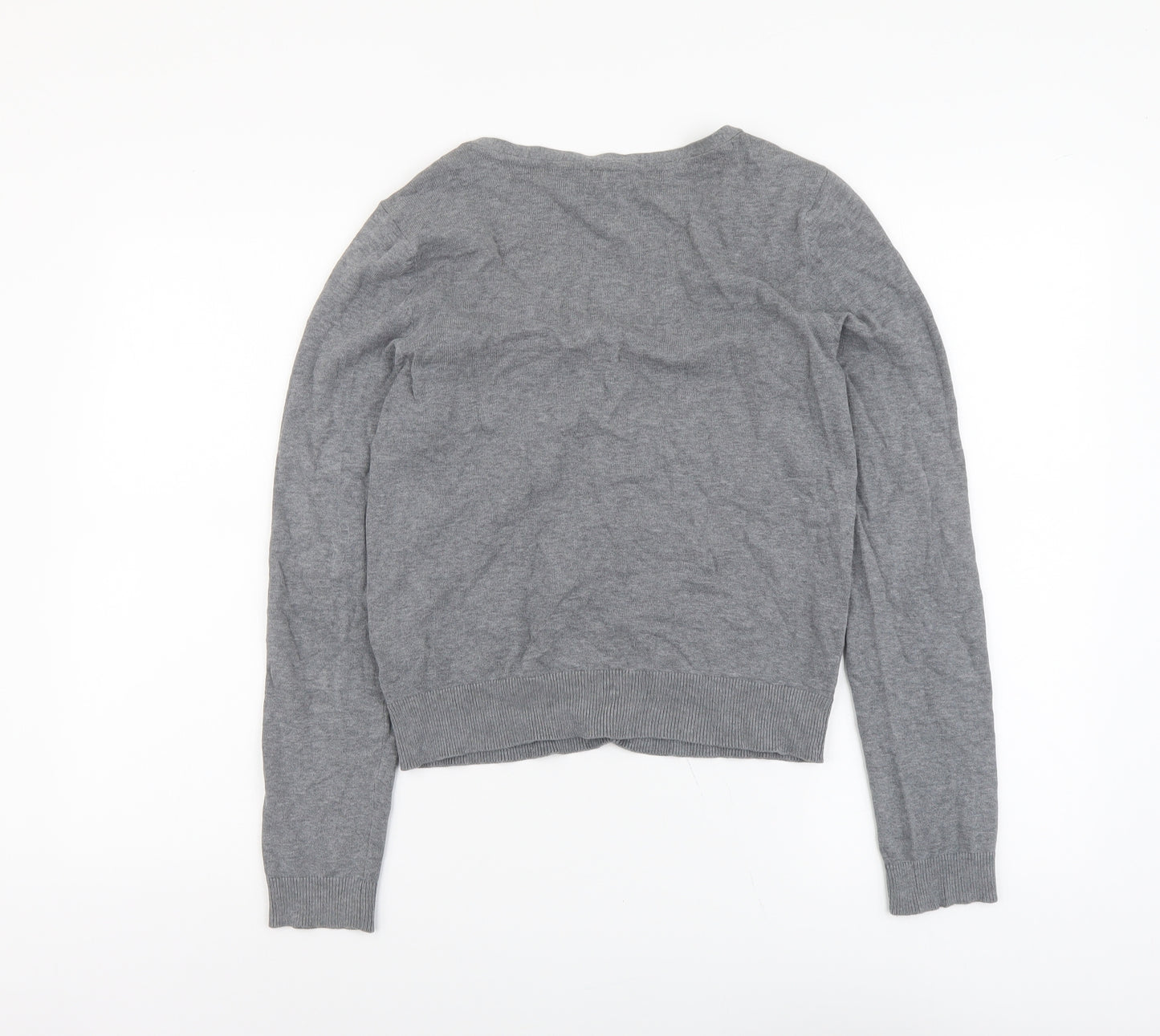 H&M Womens Grey V-Neck Cotton Cardigan Jumper Size 12