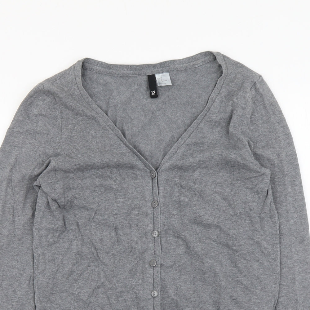 H&M Womens Grey V-Neck Cotton Cardigan Jumper Size 12