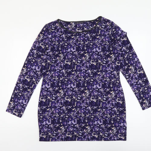 Marks and Spencer Womens Purple Round Neck Geometric Acrylic Pullover Jumper Size 14