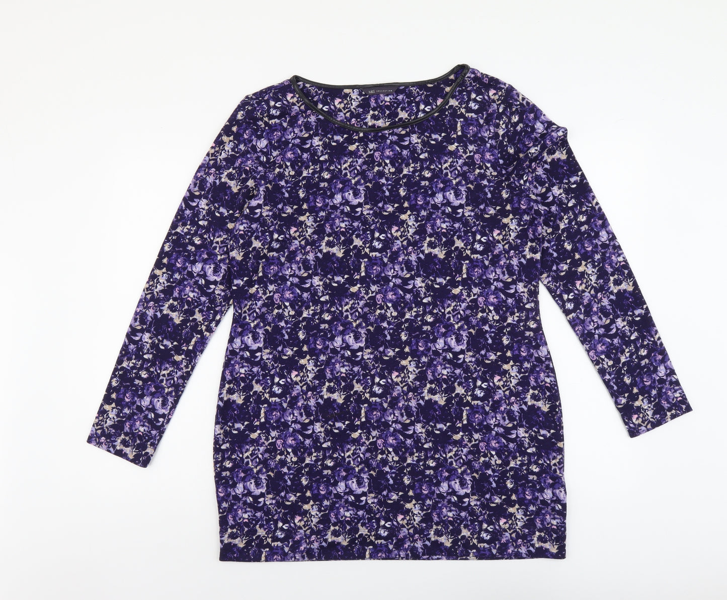 Marks and Spencer Womens Purple Round Neck Geometric Acrylic Pullover Jumper Size 14
