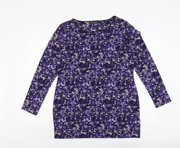 Marks and Spencer Womens Purple Round Neck Geometric Acrylic Pullover Jumper Size 14