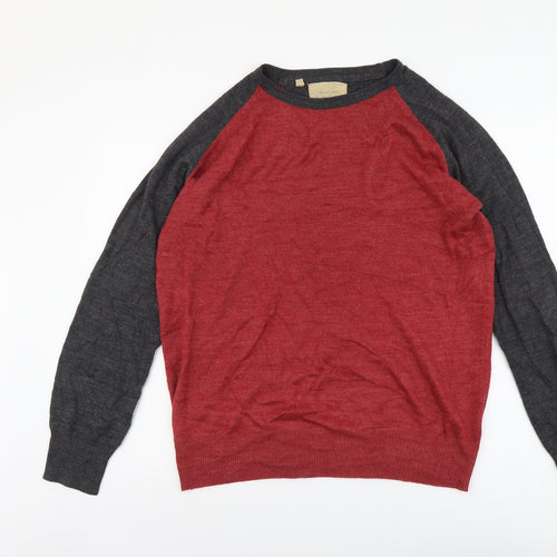 Brave Soul Mens Red Round Neck Acrylic Pullover Jumper Size L Long Sleeve
