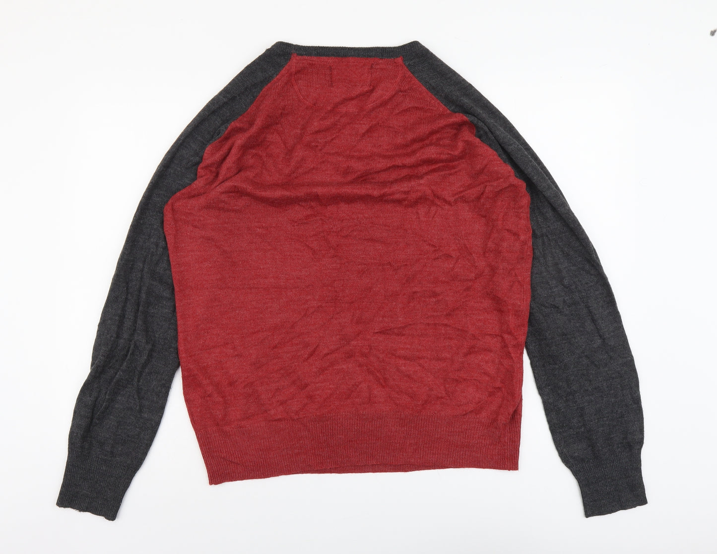 Brave Soul Mens Red Round Neck Acrylic Pullover Jumper Size L Long Sleeve