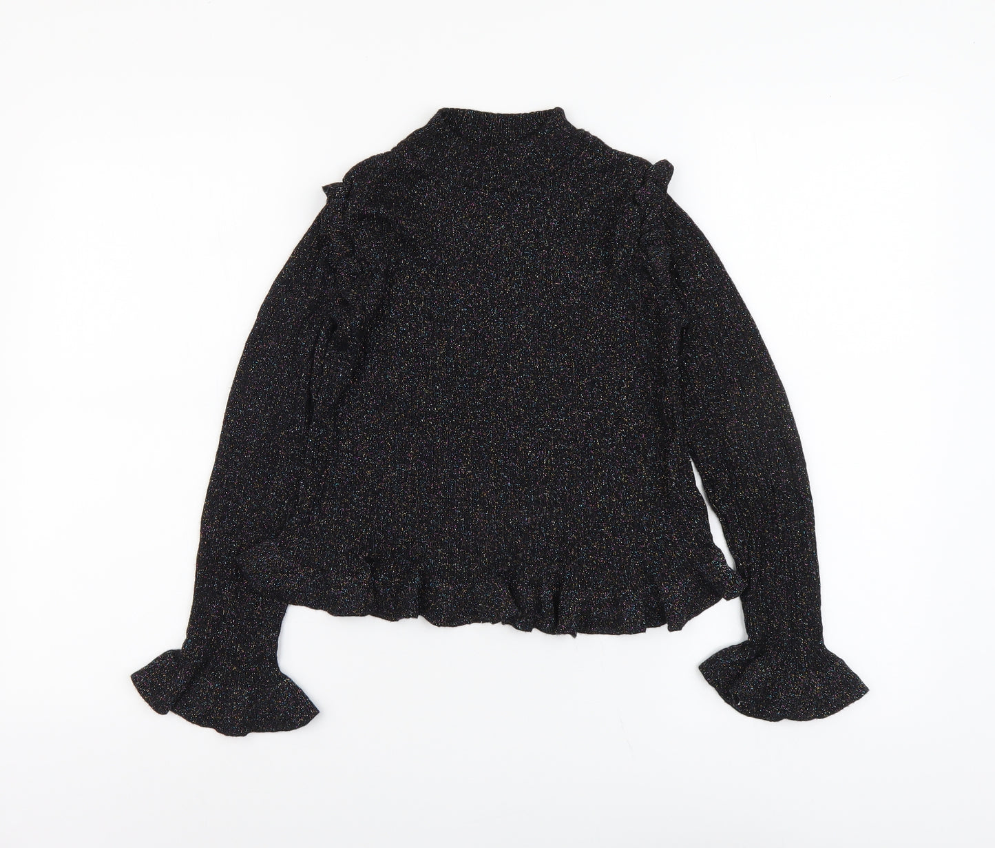 River Island Girls Black Crew Neck Viscose Pullover Jumper Size 9-10 Years Pullover