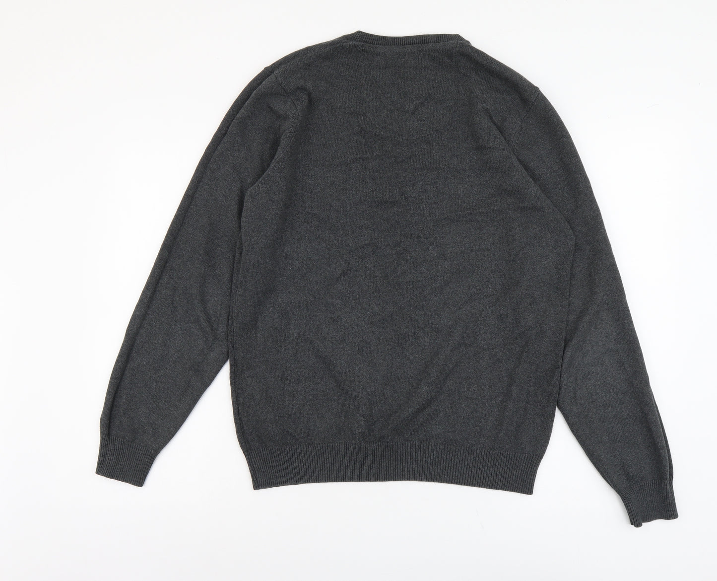 Marks and Spencer Mens Grey V-Neck Cotton Pullover Jumper Size S Long Sleeve