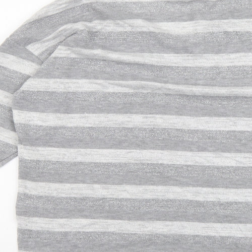 TU Womens Grey V-Neck Striped Polyester Pullover Jumper Size 16